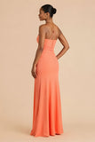 Laranja Strapless Ruched Bainha Long Vestido de Dama de Honra com Fenda