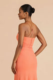 Laranja Strapless Ruched Bainha Long Vestido de Dama de Honra com Fenda