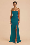 Laranja Strapless Ruched Bainha Long Vestido de Dama de Honra com Fenda