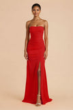 Laranja Strapless Ruched Bainha Long Vestido de Dama de Honra com Fenda