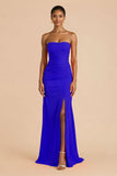 Laranja Strapless Ruched Bainha Long Vestido de Dama de Honra com Fenda