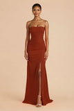 Laranja Strapless Ruched Bainha Long Vestido de Dama de Honra com Fenda