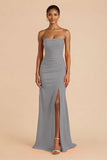 Laranja Strapless Ruched Bainha Long Vestido de Dama de Honra com Fenda