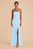 Laranja Strapless Ruched Bainha Long Vestido de Dama de Honra com Fenda