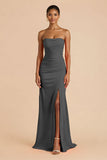 Laranja Strapless Ruched Bainha Long Vestido de Dama de Honra com Fenda