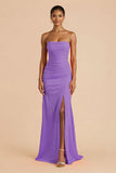 Laranja Strapless Ruched Bainha Long Vestido de Dama de Honra com Fenda