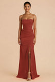 Laranja Strapless Ruched Bainha Long Vestido de Dama de Honra com Fenda
