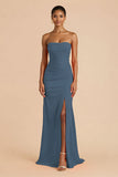 Laranja Strapless Ruched Bainha Long Vestido de Dama de Honra com Fenda