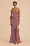 Laranja Strapless Ruched Bainha Long Vestido de Dama de Honra com Fenda