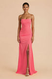 Laranja Strapless Ruched Bainha Long Vestido de Dama de Honra com Fenda