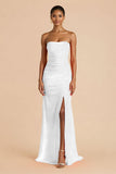 Laranja Strapless Ruched Bainha Long Vestido de Dama de Honra com Fenda