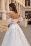 Off The Shoulder Marfim Appliqued A Line Sweep Train Vestido de Noiva