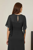 Vestido verde escuro da mãe da noiva com mangas Flutter