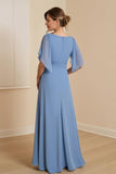 Dusty Blue A Line V Neck Chiffon Vestido Mãe da Noiva com Apliques