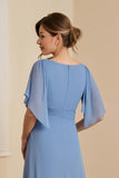 Dusty Blue A Line V Neck Chiffon Vestido Mãe da Noiva com Apliques
