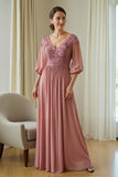 Dusty Rose Chiffon Mãe do Vestido da Noiva com Apliques