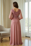Dusty Rose Chiffon Mãe do Vestido da Noiva com Apliques