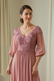 Dusty Rose Chiffon Mãe do Vestido da Noiva com Apliques