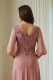 Dusty Rose Chiffon Mãe do Vestido da Noiva com Apliques