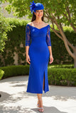 Fora da bainha de ombro Midi Royal Blue Mãe do vestido de noiva com renda