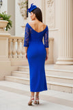 Fora da bainha de ombro Midi Royal Blue Mãe do vestido de noiva com renda