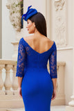 Fora da bainha de ombro Midi Royal Blue Mãe do vestido de noiva com renda