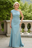 Bainha Azul Clara Um Ombro Mãe do Vestido da Noiva com Appiques