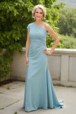 Bainha Azul Clara Um Ombro Mãe do Vestido da Noiva com Appiques