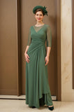 Verde Escuro Uma Linha Ruched Chiffon Mãe do Vestido da Noiva