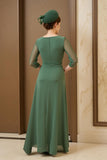 Verde Escuro Uma Linha Ruched Chiffon Mãe do Vestido da Noiva