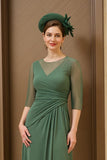 Verde Escuro Uma Linha Ruched Chiffon Mãe do Vestido da Noiva