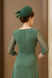Verde Escuro Uma Linha Ruched Chiffon Mãe do Vestido da Noiva