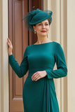 Verde escuro A-Line Bateau mangas compridas mãe da noiva vestido com fenda