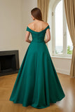 Verde Escuro A-Line V-Neck Ruched Long Mãe do Vestido da Noiva com Folhos