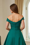 Verde Escuro A-Line V-Neck Ruched Long Mãe do Vestido da Noiva com Folhos