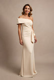 Damasco Um Ombro Ruched Long Satin Mãe do Vestido da Noiva com Missangas