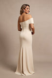 Damasco Um Ombro Ruched Long Satin Mãe do Vestido da Noiva com Missangas