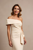 Damasco Um Ombro Ruched Long Satin Mãe do Vestido da Noiva com Missangas