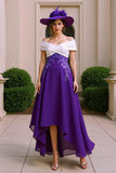 A Linha Roxa V-Neck Ruched Mãe do Vestido de Noiva com Apliques de Renda