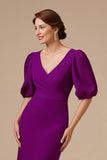 Uva Sereia V-Neck Ruched Meia Manga Mãe do Vestido da Noiva