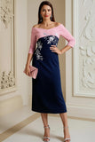 Marinha Off The Shoulder 3/4 Manga Mãe do Vestido da Noiva com Apliques de Renda