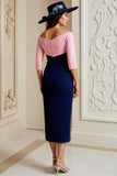Marinha Off The Shoulder 3/4 Manga Mãe do Vestido da Noiva com Apliques de Renda