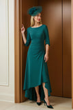 Pine Bateau Neck Ruched 3/4 Manga Mãe do Vestido da Noiva com Folhos
