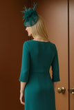Pine Bateau Neck Ruched 3/4 Manga Mãe do Vestido da Noiva com Folhos