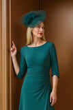 Pine Bateau Neck Ruched 3/4 Manga Mãe do Vestido da Noiva com Folhos