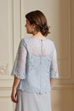 Prata A-Line Tiered Chiffon Lace Coat 2 Peça Mãe do Vestido da Noiva