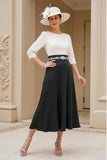 Preto e Branco A-Line Bateau Neck Mãe do Vestido de Noiva com Missangas