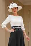 Preto e Branco A-Line Bateau Neck Mãe do Vestido de Noiva com Missangas
