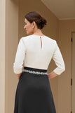 Preto e Branco A-Line Bateau Neck Mãe do Vestido de Noiva com Missangas