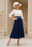 Preto e Branco A-Line Bateau Neck Mãe do Vestido de Noiva com Missangas